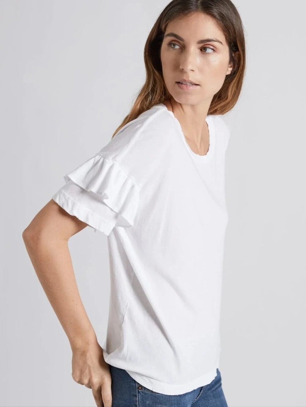 Current Elliott The Ruffle Roadie Tee Sugar Sz 0 Made In USA‎ Cotton